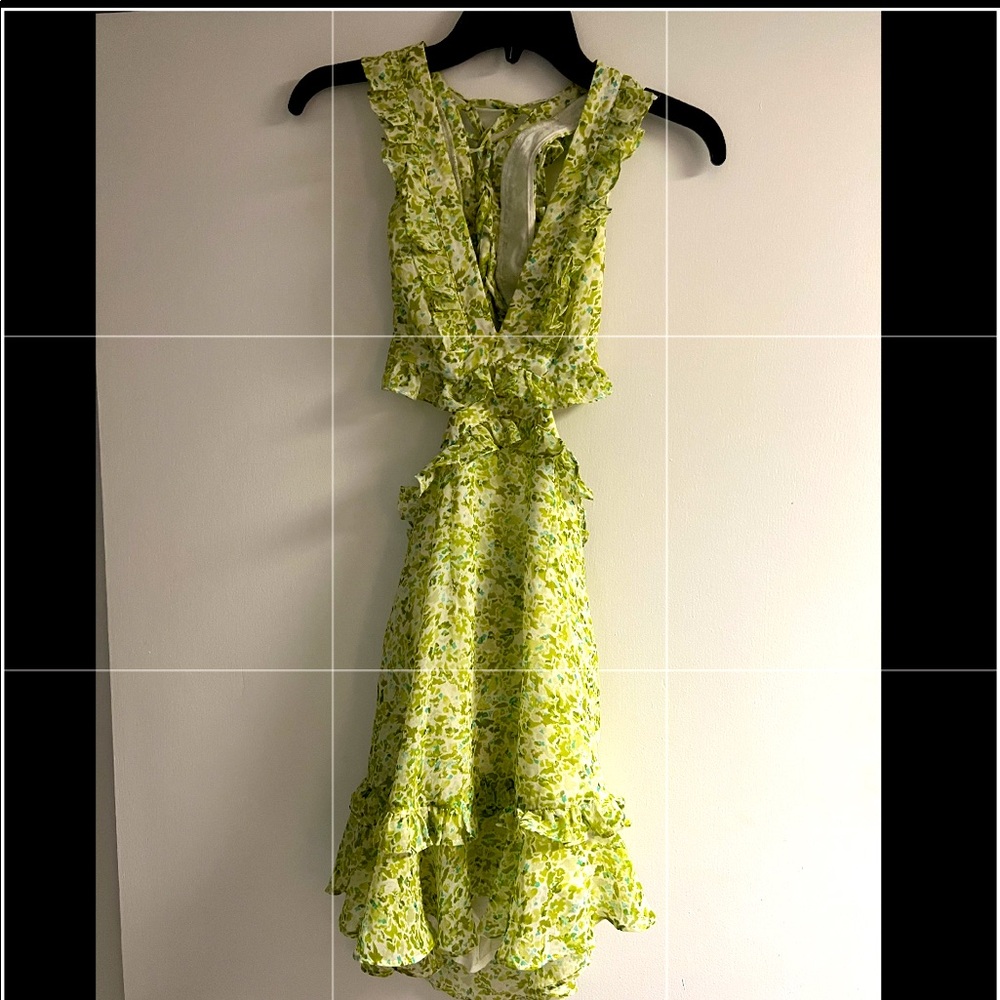Green Floral Cut Out Bow Back Mini Dress - Small